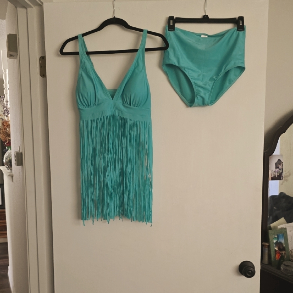 Teal Fringe Swimsuit Set Sz Small